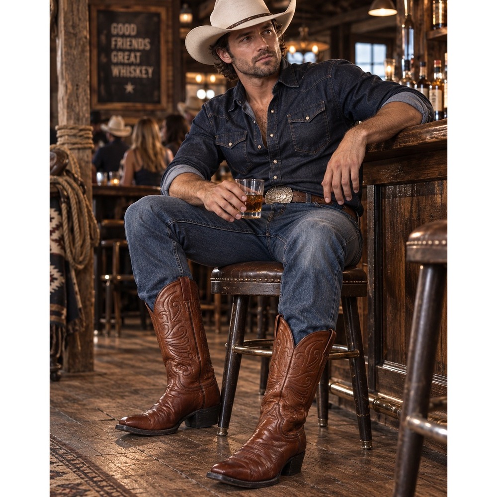 Larry Mahan Cowboy Boots Men's Size 9 Women's 10.5 Cognac Brown Leather Western
